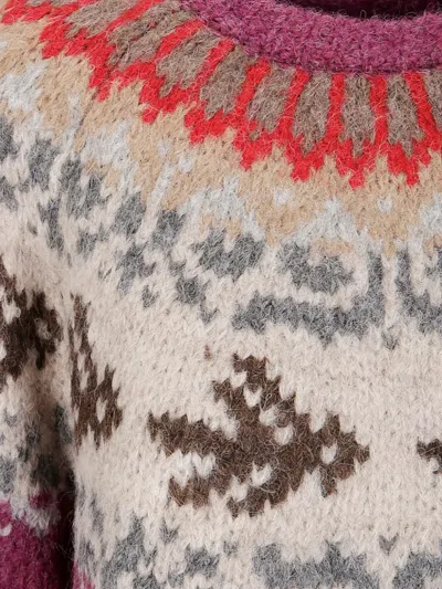 Thibault Van Der Straete Round Neck Sweater With Rib Fairisle Bird Long Sle In Pink