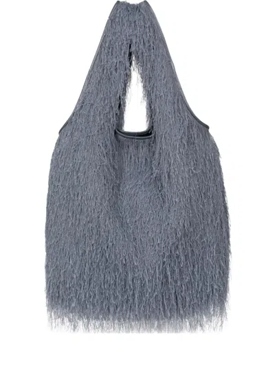 Dries Van Noten Large Tote Bag With Fringe In Blue