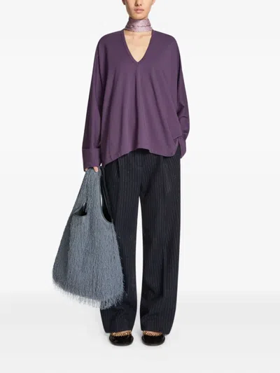 Dries Van Noten Large Tote Bag With Fringe In Blue