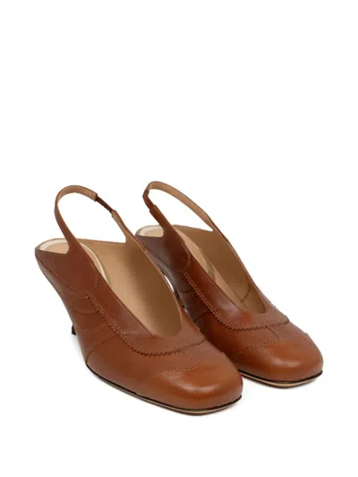 Dries Van Noten 60mm Slingback Leather Pumps In Brown