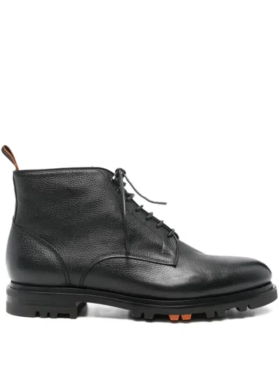 Santoni Leather Colin Lace-up Boots In Black