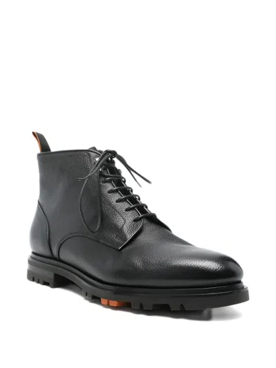 Santoni Leather Colin Lace-up Boots In Black