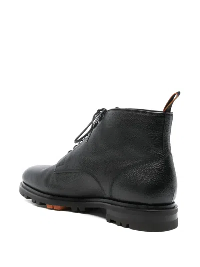 Santoni Leather Colin Lace-up Boots In Black