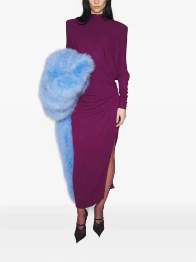 Mugler Draped Padded-shoulder Maxi Dress In Purple