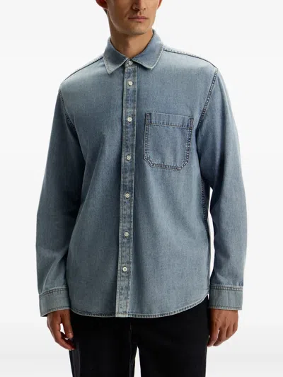 12 Storeez Pocket Denim Shirt In Blue