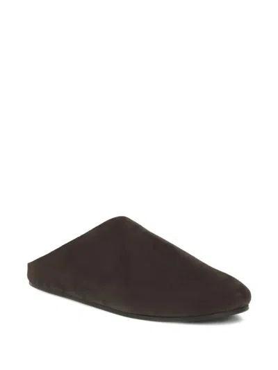The Row Hudson Suede Leather Slide Sandal In Brown