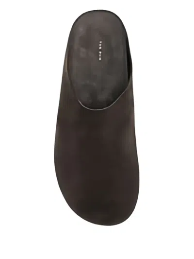 The Row Hudson Suede Leather Slide Sandal In Brown