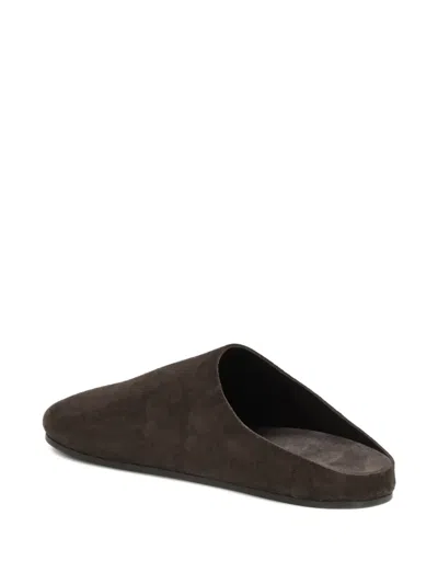 The Row Hudson Suede Leather Slide Sandal In Brown