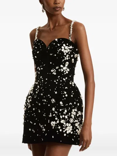 Oscar De La Renta Crystal-embellished Cupro-blend Mini Dress In Black