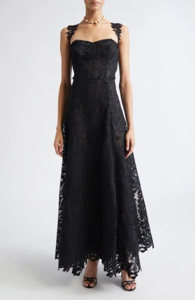 Oscar De La Renta Sleeveless Foxglove Lace Sweetheart-neck Gown In Black