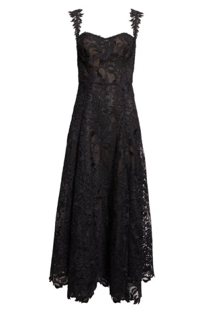 Oscar De La Renta Sleeveless Foxglove Lace Sweetheart-neck Gown In Black