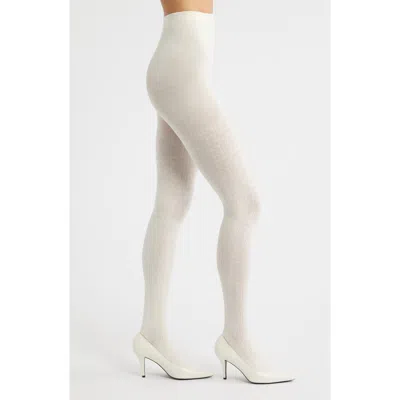 Hue Opaque Control Top Sheer Rib Tights In White