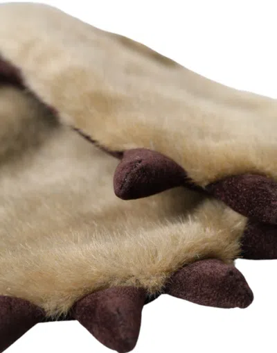 Dolce & Gabbana Beige Acrylic Knitted Fur Wrist Mitten Women's Gloves In Brown