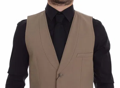 Dolce & Gabbana Beige Cotton Slim Fit Button Front Dress Men's Vest In Neutral