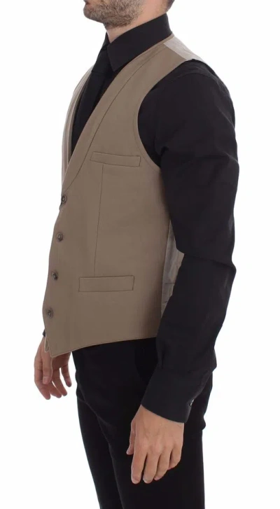 Dolce & Gabbana Beige Cotton Slim Fit Button Front Dress Men's Vest In Neutral