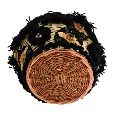 Dolce & Gabbana Beige Straw Snakeskin Pom Pom Crystal Agnese Women's Bag In Multi