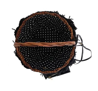 Dolce & Gabbana Beige Straw Snakeskin Pom Pom Crystal Agnese Women's Bag In Multi
