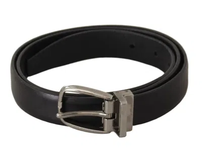 Pre-owned Dolce & Gabbana Black Classic Leather Silver Tone Metal Buckle Men's Belt ()