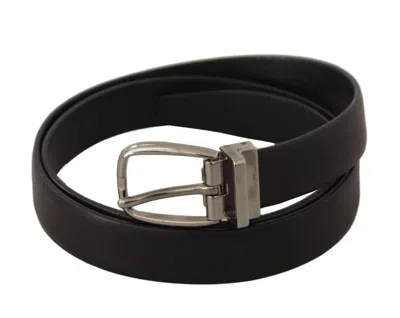 Pre-owned Dolce & Gabbana Black Classic Leather Silver Tone Metal Buckle Men's Belt ()