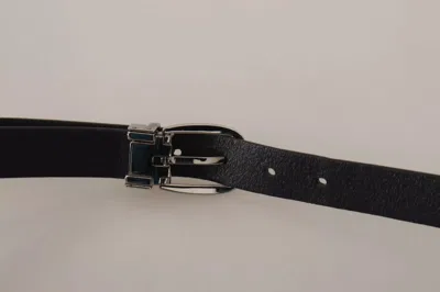 Pre-owned Dolce & Gabbana Black Classic Leather Silver Tone Metal Buckle Men's Belt ()
