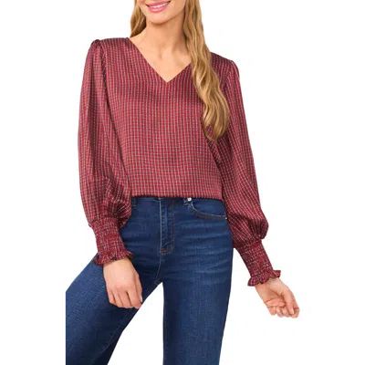 Cece Print Smocked Cuff Top In Red