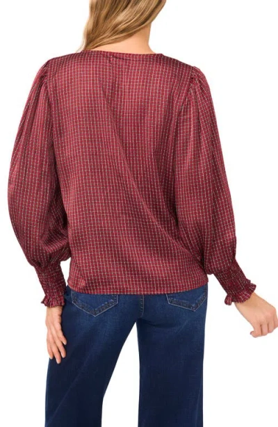 Cece Print Smocked Cuff Top In Red