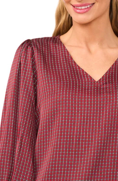 Cece Print Smocked Cuff Top In Red