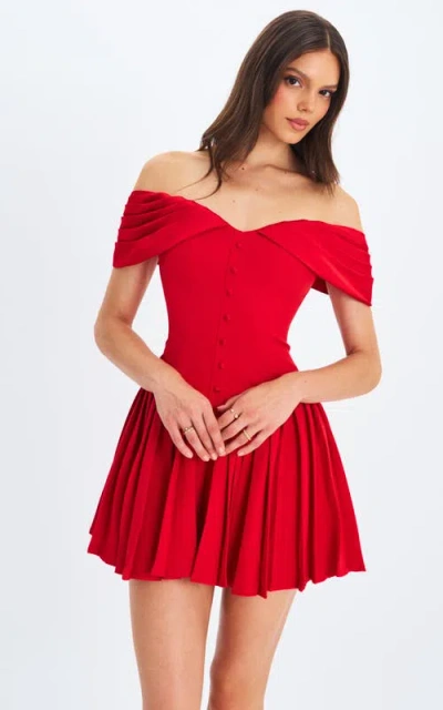 Miss Circle Narelle Off-shoulder Sweetheart Drop Waist Mini Dress In Red