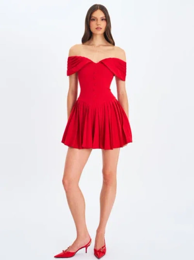 Miss Circle Narelle Off-shoulder Sweetheart Drop Waist Mini Dress In Red
