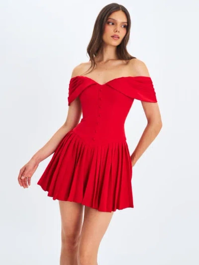 Miss Circle Narelle Off-shoulder Sweetheart Drop Waist Mini Dress In Red
