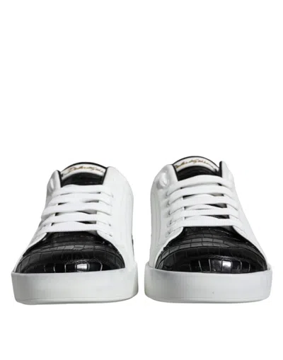 Pre-owned Dolce & Gabbana Black Leather Logo Portofino Sneaker Men's Shoes () In Multi