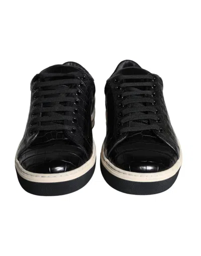Dolce & Gabbana Black Leather Men Low Top Sneakers Men's Shoes In Black