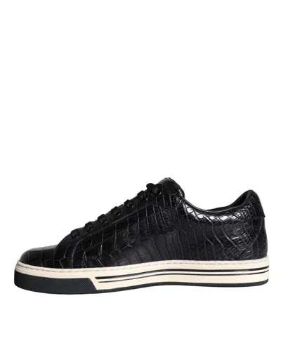 Dolce & Gabbana Black Leather Men Low Top Sneakers Men's Shoes In Black