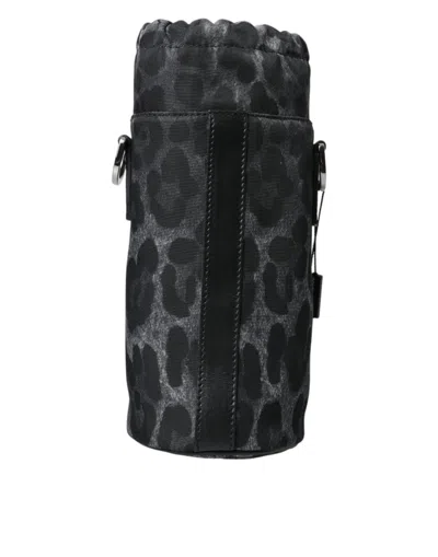 Dolce & Gabbana Black Leopard Round Slim Tote Bottle Cage Men's Bag In Black