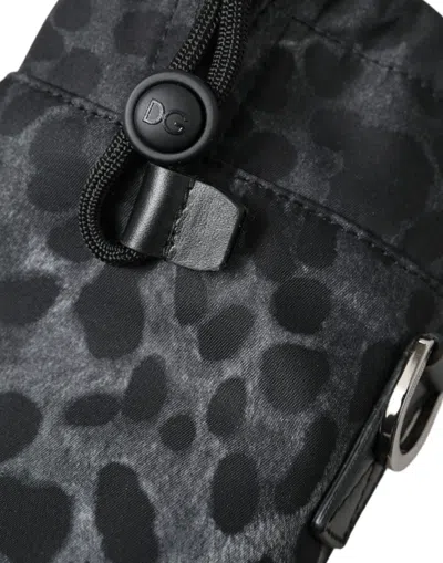 Dolce & Gabbana Black Leopard Round Slim Tote Bottle Cage Men's Bag In Black
