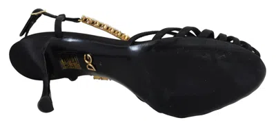 Dolce & Gabbana Black Satin Clear Crystal T-strap Sandal Women's Shoes In Black