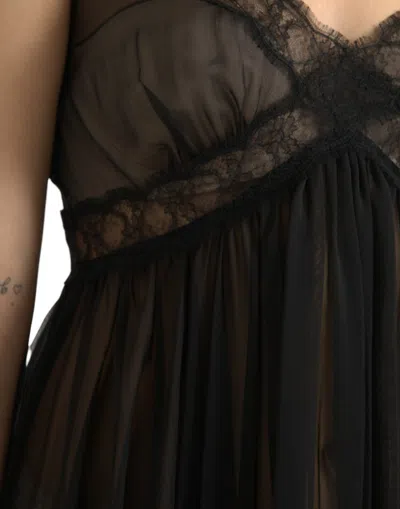 Dolce & Gabbana Black Silk Pleated Lace Chiffon Mini Women's Dress In Black