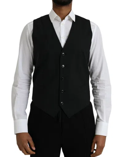 Dolce & Gabbana Black Wool Formal Dress Waistcoat Vest In Black
