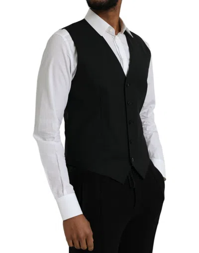 Dolce & Gabbana Black Wool Formal Dress Waistcoat Vest In Black