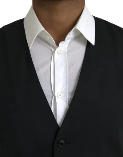 Dolce & Gabbana Black Wool Formal Dress Waistcoat Vest In Black