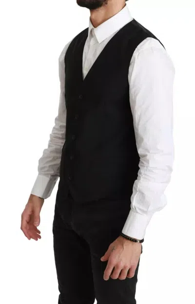 Pre-owned Dolce & Gabbana Black Wool Stretch Waistcoat Formal Dress Men's Vest ()