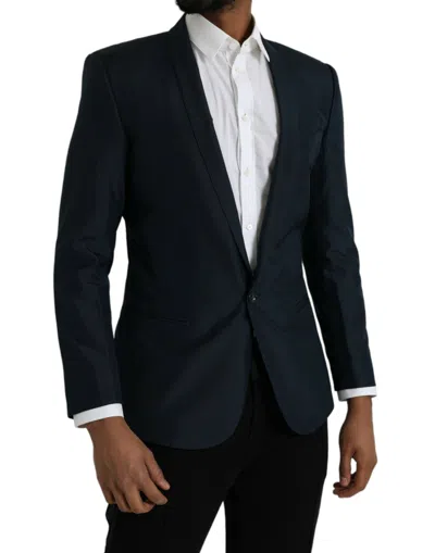 Dolce & Gabbana Blue Gold Notch Single Breasted Coat Men's Blazer In Blue