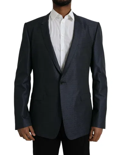 Dolce & Gabbana Blue Wool Gold Single Breasted Coat Men's Blazer In Blue