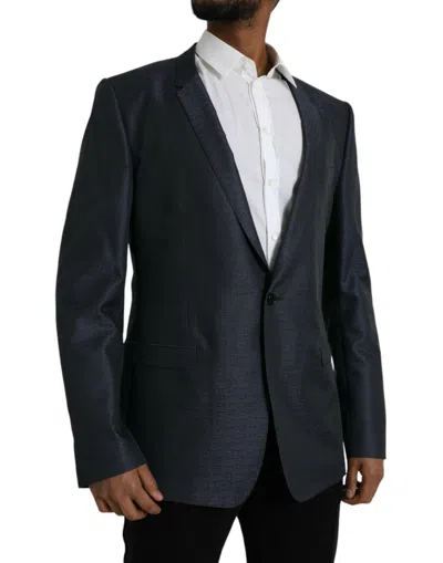 Dolce & Gabbana Blue Wool Gold Single Breasted Coat Men's Blazer In Blue