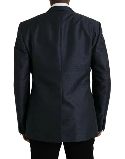 Dolce & Gabbana Blue Wool Gold Single Breasted Coat Men's Blazer In Blue