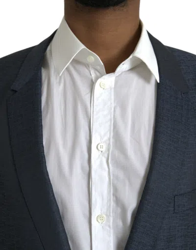 Dolce & Gabbana Blue Wool Gold Single Breasted Coat Men's Blazer In Blue