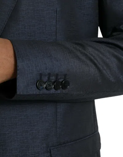 Dolce & Gabbana Blue Wool Gold Single Breasted Coat Men's Blazer In Blue