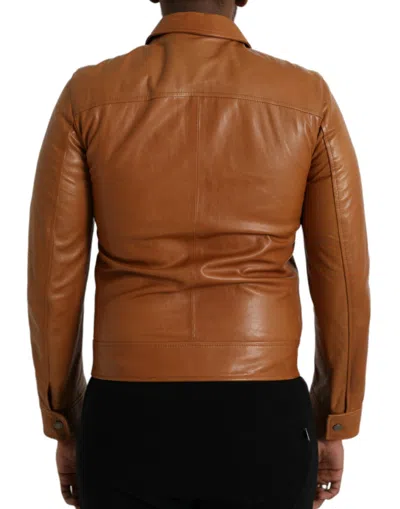 Dolce & Gabbana Brown Lamb Leather Full Zip Blouson Men's Jacket In Brown