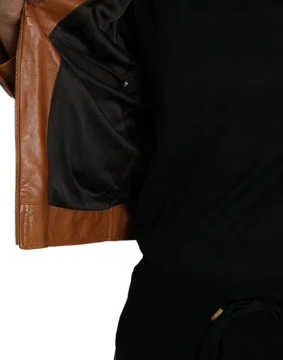 Dolce & Gabbana Brown Lamb Leather Full Zip Blouson Men's Jacket In Brown