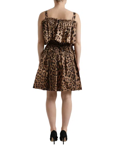 Dolce & Gabbana Brown Leopard Print Sleeveless A-line Dress In Brown